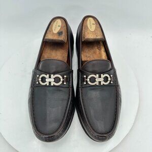 Salvatore Ferragamo Men Size 8.5D Dark Brown Leather Horsebit Loafer Dress Shoes